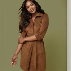 UNTUCKit Brown Faux Suede Midi Shirt Dress